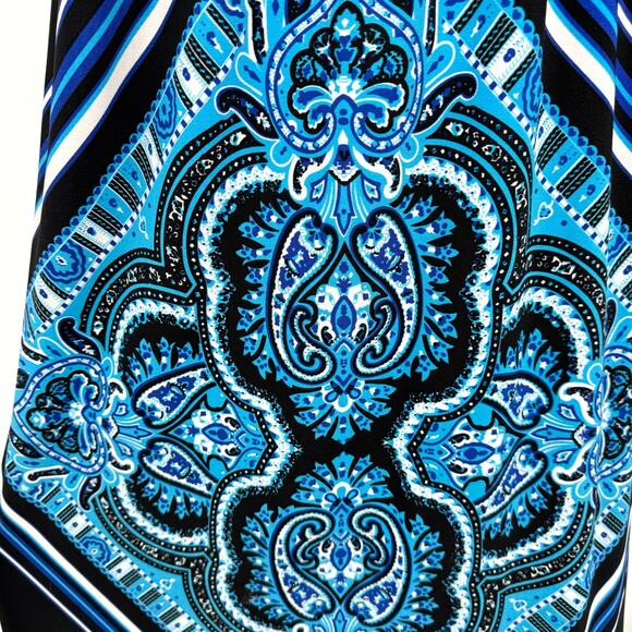 Muse Boston Proper Smocked Empire Waist Maxi Dress 8 Paisley Blue Black Padded - Picture 6 of 11